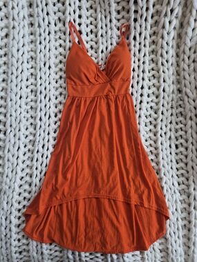 Derek Heart Vibrant Orange Spaghetti Strap High-Low Dress